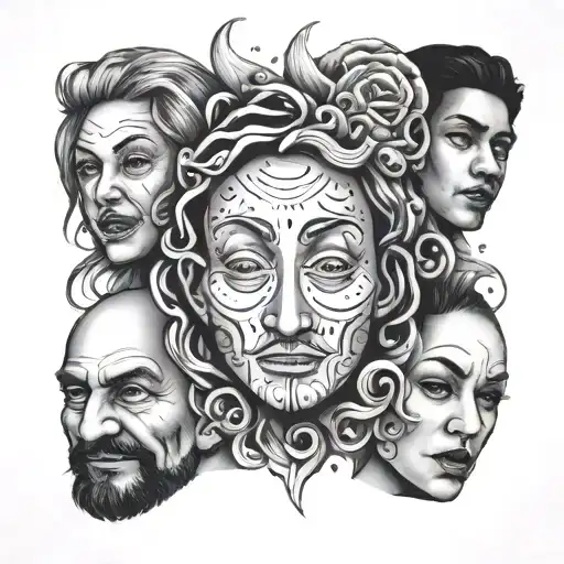 Happy And Sad Face Surrounded By Other Faces With Different Emotions