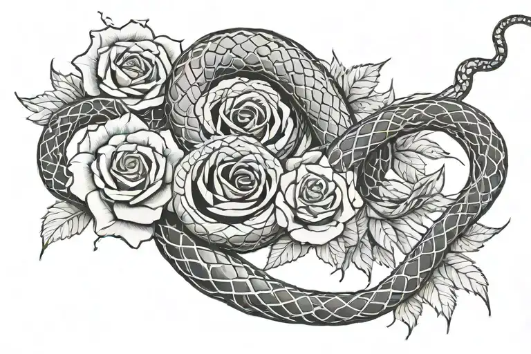 Serpent Wrapped Around Dead Rose Blooming