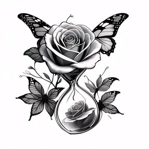 Hourglass Rose Intertwined Watches And Butterfly