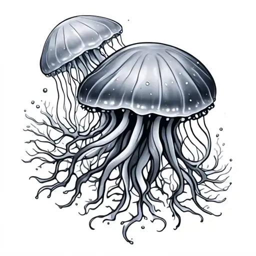 Jelly Fish Under Water With Sea Weed