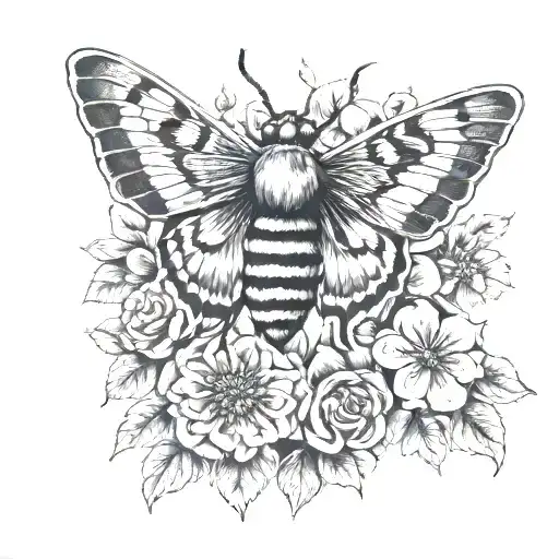 Deaths Head Moth And Flowers