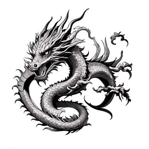Dragon Tattoos Rotating Around Forarms With Having Curls In Dragon Body