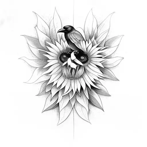 Crow With Wildflowers And Sunflowers Sternum