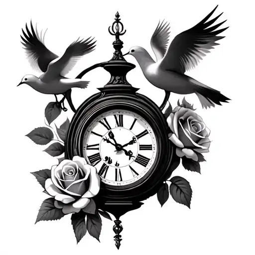 Grandfather Clock With 4 Roses And Dove
