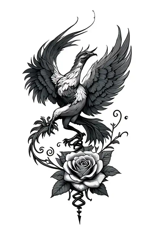 Twisted Phoenix Rising Corkscrew Tail Feathers With Roses