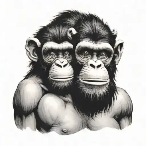 A Realistic Portrait Of Three Wise Monkeys In A Retro Style