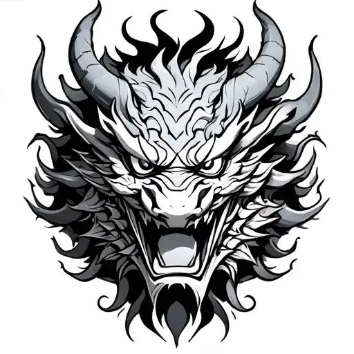 Japanese Dragon Oni Mask Surrounded