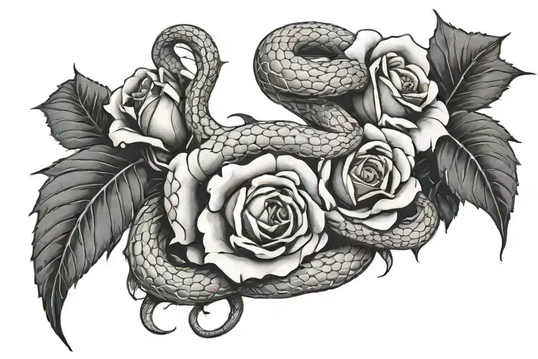 Serpent Wrapped Around Dead Rose Intertwined