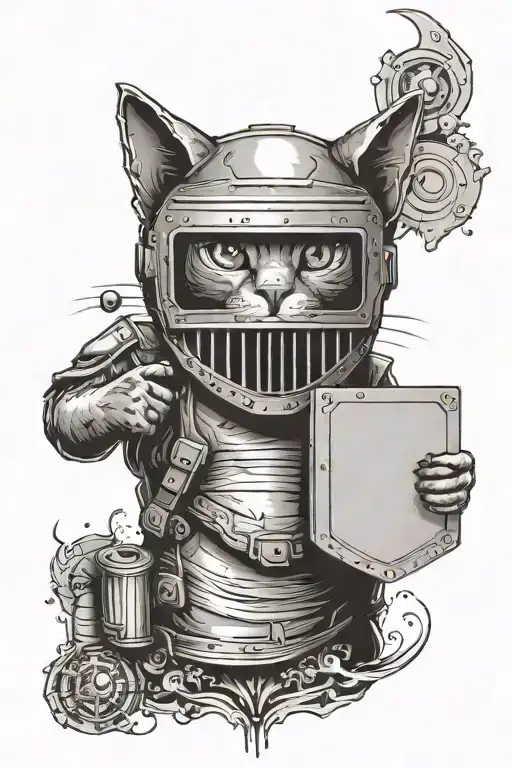 A Cat Standing And Holding A Riot Shield Infront Of Him