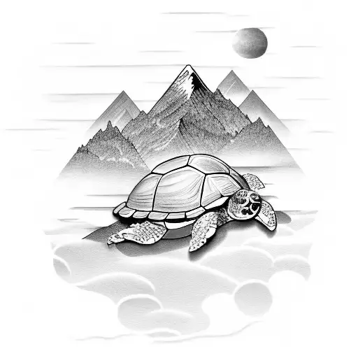 Turtle In Mountains That Resemble Waves