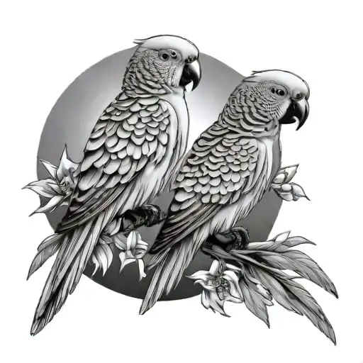 Parakeets Flying Towards The Sun