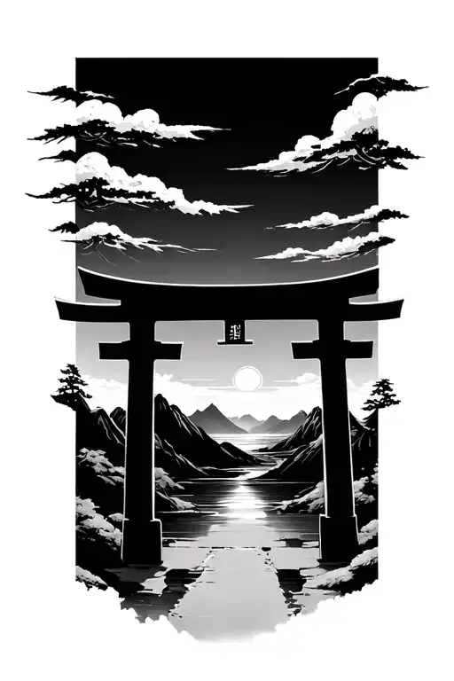 Torii Gate Mountains Background Looking Through Lens