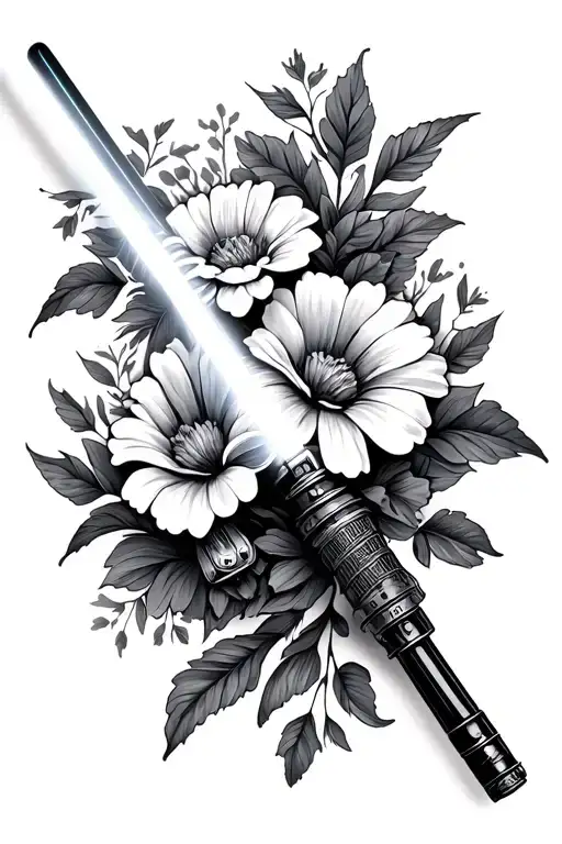 Star Wars Light Saber With Black And White Flowers