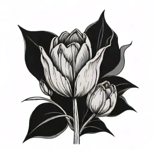 Minimal Tulips Art Line With Minimal Ombre Shading