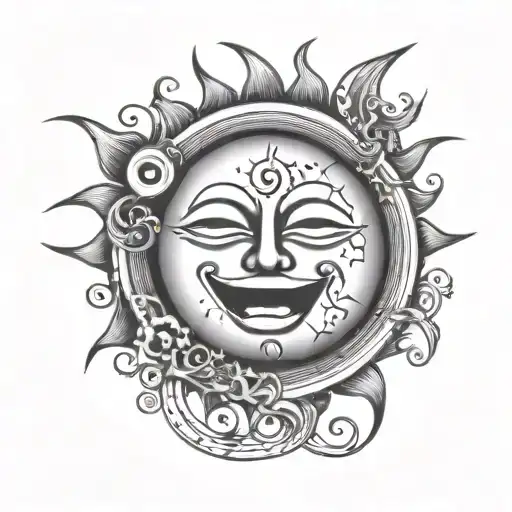 A Laughing Sun With Musical Notes Radiating Outwards