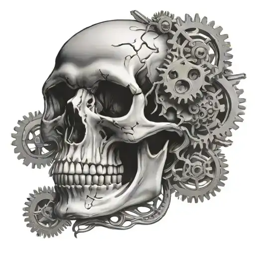 Overthinking Scull With Gears Intertwined