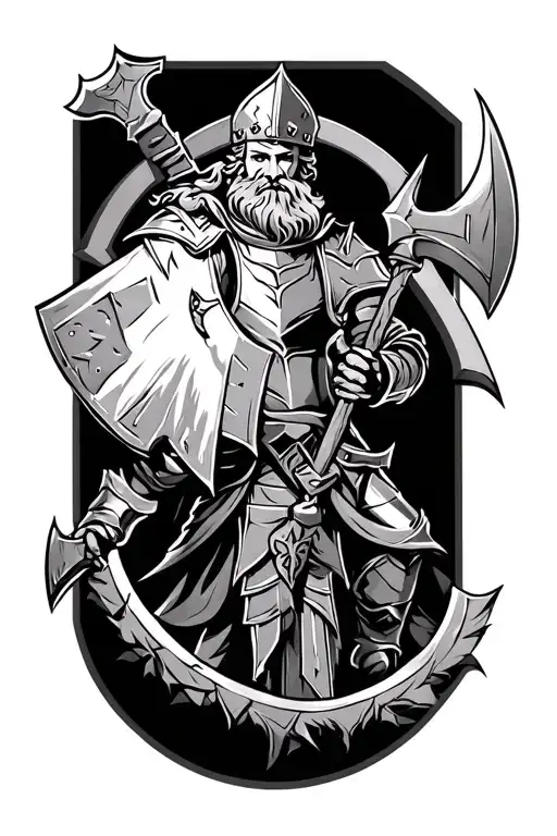 Medieval King Hold A Battle Axe Full Body Pose In Armor