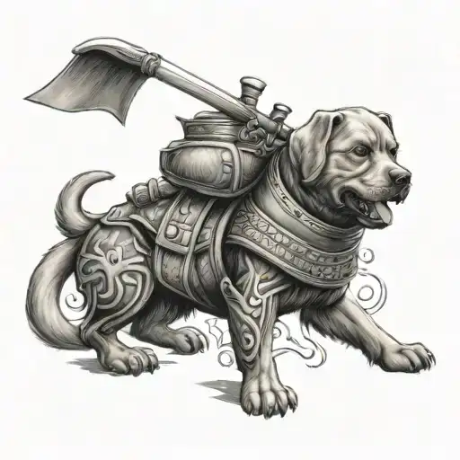 Baby Samurai Warrior With Labrador Dog