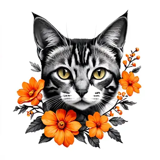 Cat Orange Flowers