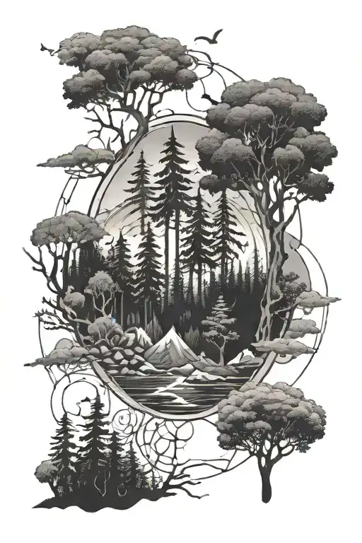 Forest Scene Geo Symteric Shapes