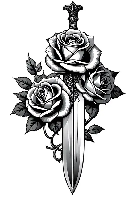 Dagger With 2 Roses Intertwined