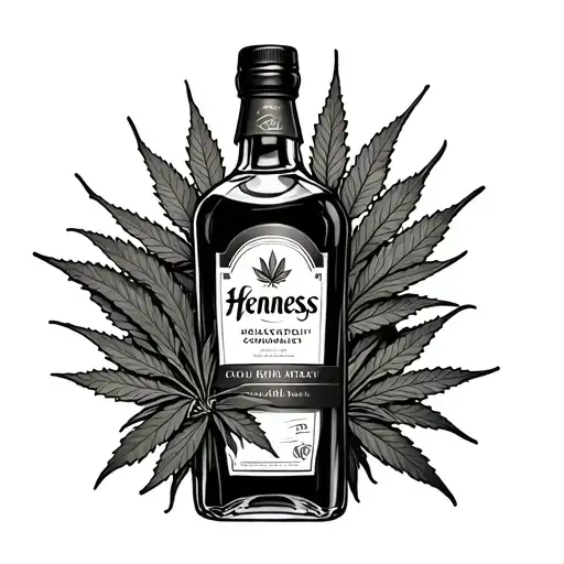 Hennessy Bottle And Weed Plant Intertwined