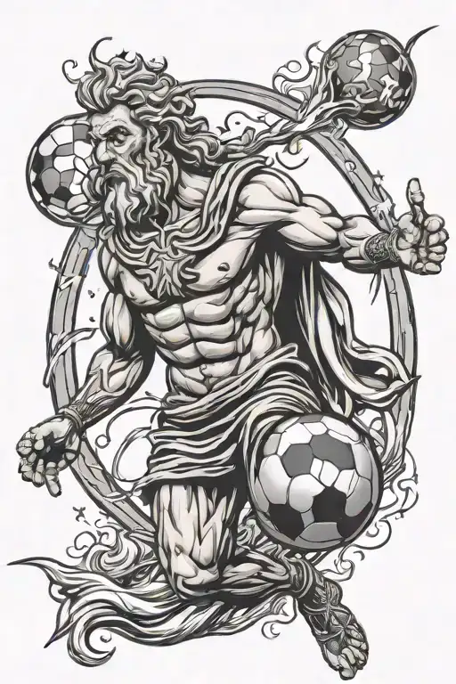 Zeus Holding A Soccer Ball With A Background Of Lightning And Stars