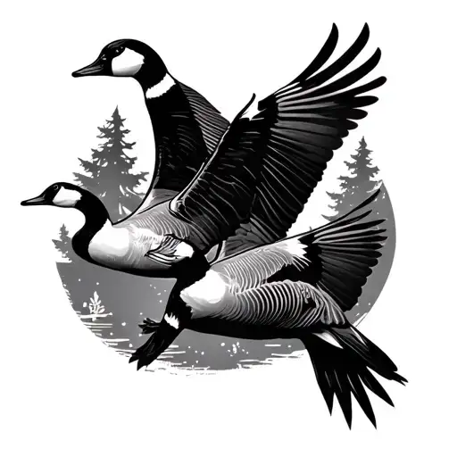 3 Canadian Geese Flying Together At Night Sleeve Add Forest Features