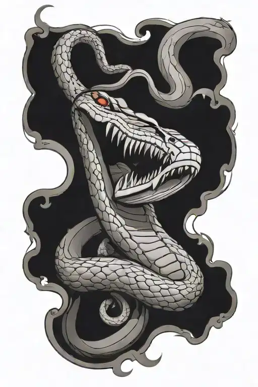 Snake With Open Mouth And Long Tongue