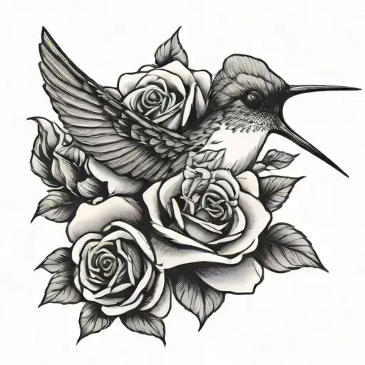 Simple Hummingbird And Rose