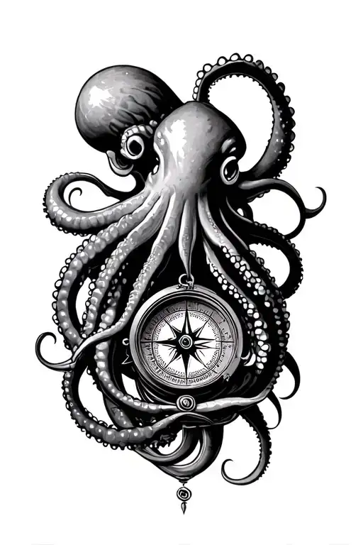 Squid Wrapping Its Tentacles Around A Compass