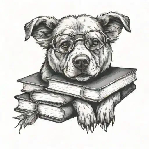 A Portrait Of Your Dog Little Bear With A Stack Of Books Next To Them