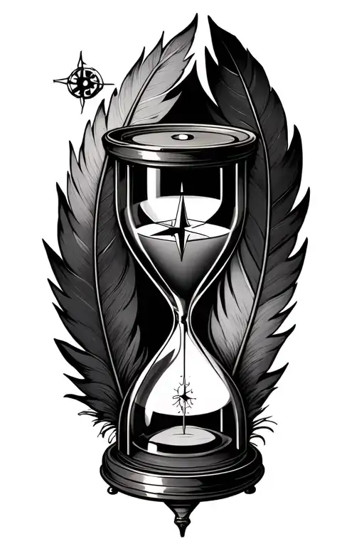 Compass And Hourglass With Feather