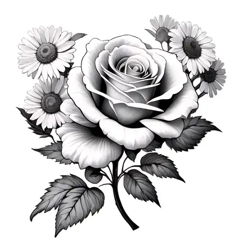 June Rose And Daisies Combined Into One Flower With One Stem For The Neck