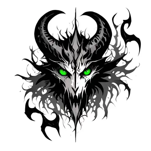 Diablo Oni Tribal Gothic Minimal Green Eyes Torn