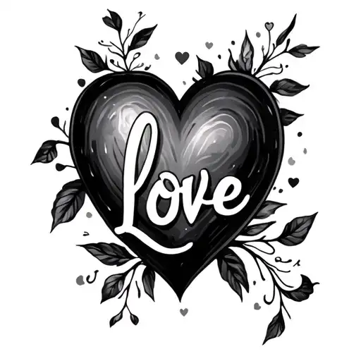 Heart With Love Written In Cursive Writing