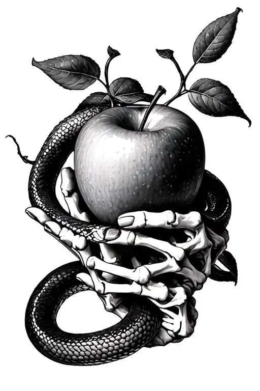 Adam And Eve Skeletal Hand Holding Apple With Snake Around It Realism Max