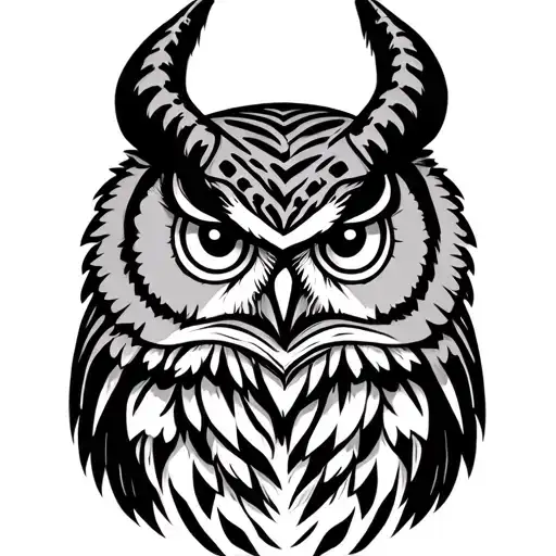 Simple Horned Owl Tattoo With Little Shading Its Face
