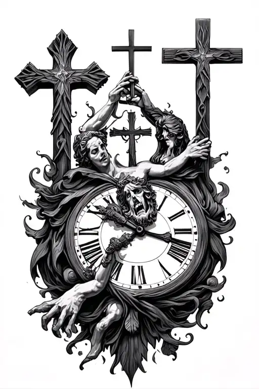 Catholic Fight Between Good And Bad With Cross And Clock