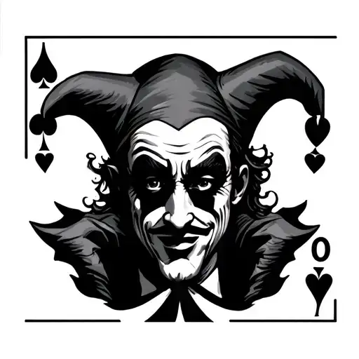 A Jester Holding A Ace Of Spade Card With His Two Finger Covering Half Of His Face