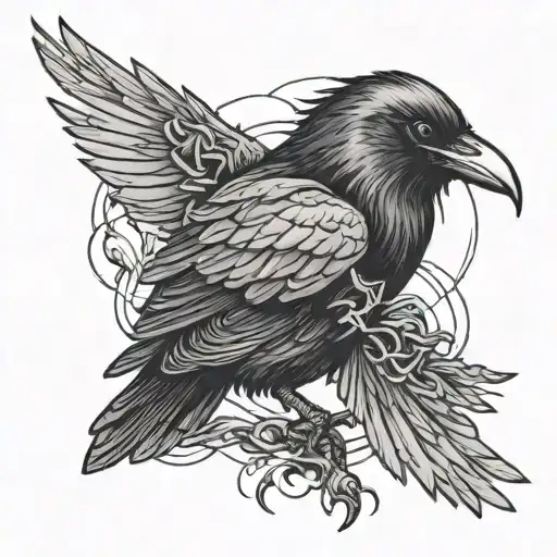 Raven Holding A Lighting Bolt Intertwined