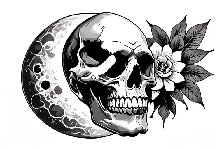 Chicano Style Skull With A Moon