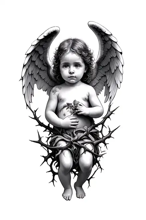Baby Angel Surrounded By Thorn Vine