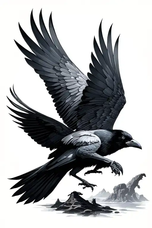 Surreal Flying Egypt Crow Flying