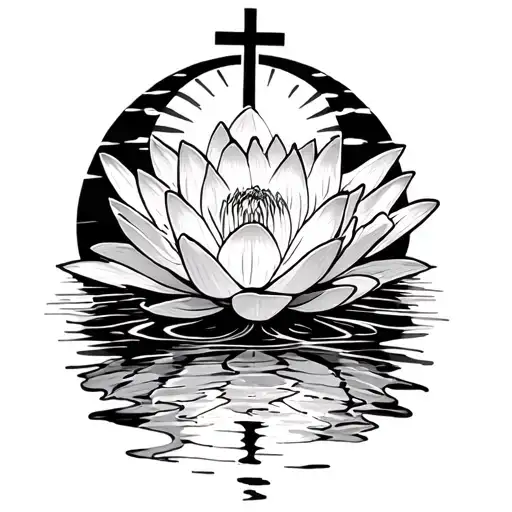 Water Lily Flower With A Cross And Sunrise