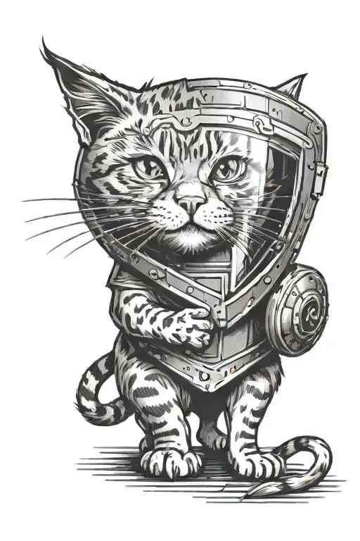 A Cat Standing And Holding A Transparent Riot Shield Infront Of Him