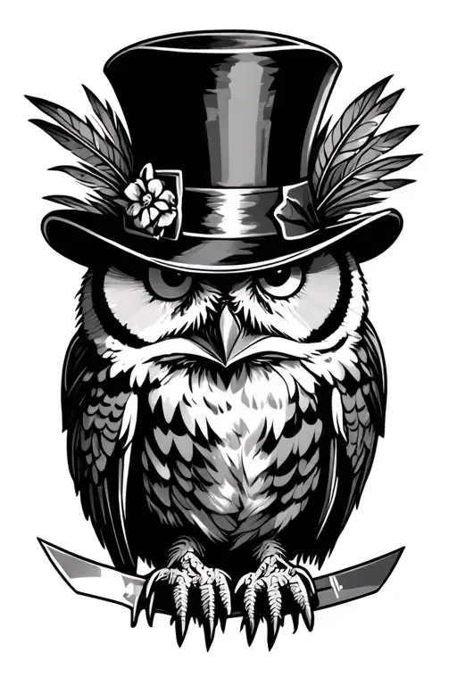 Owl In Top Hat With Blade Feathers