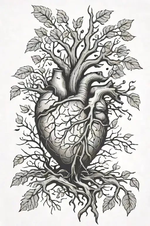Broken Heart Blood As Water To Tree Roots For Growth Tattoo