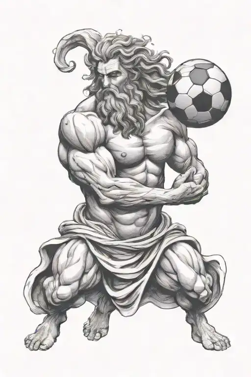 Zeus Holding A Soccer Ball With The Background Being A Galaxy