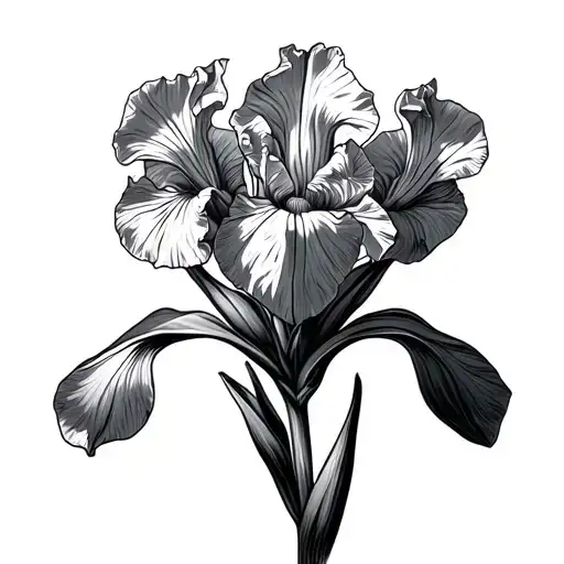 Iris Flower Line Drawing With Iris Written In The Stem